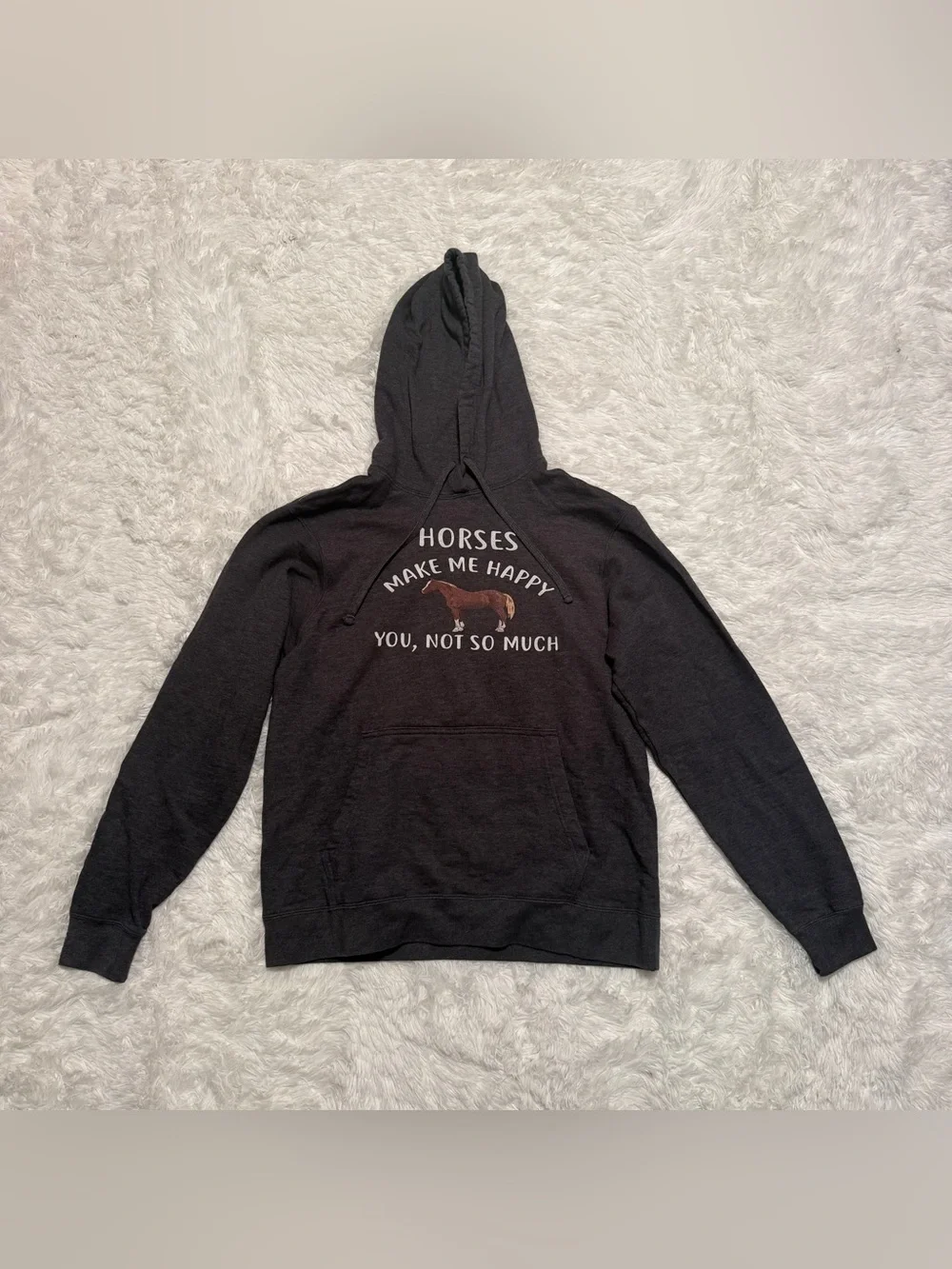 Women’s Medium Grey “Horses Make Me Happy” Horseback Riding Hooded Sweater